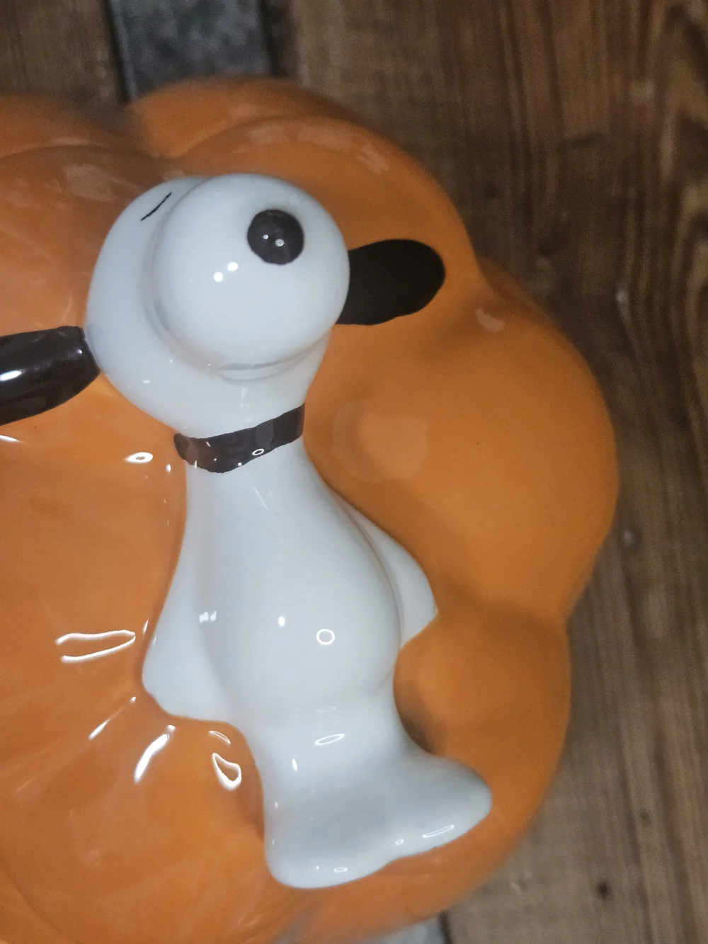Rae Dunn Ceramic Pumpkin Jack-O'-Lantern Candy Jar with Snoopy Topper